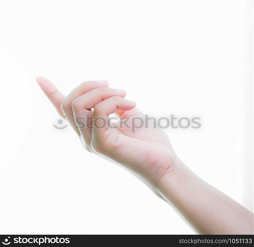 Woman hands holding isolate on over white backgrounds