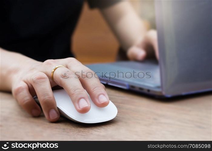 Woman Hands Using Laptop Touchpad, stock photo