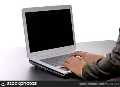 woman hands working with computer isolated on white