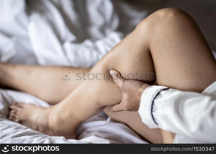 woman have a Calf leg pain and muscle leg pain,Healthcare concept