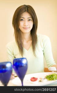 Woman having a meal at a restaurant