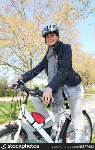 Woman having bike ride