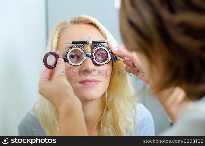 Woman having her eyesight checked