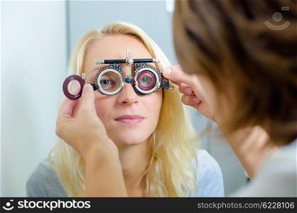 Woman having her eyesight checked