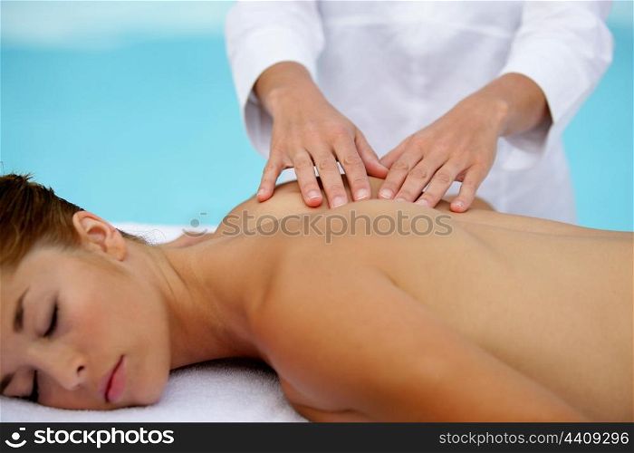Woman having much needed back massage