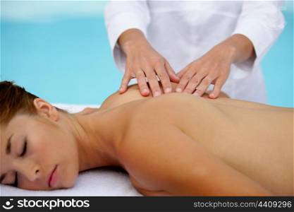 Woman having much needed back massage