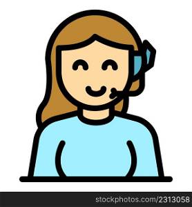 Woman headset icon. Outline woman headset vector icon color flat isolated. Woman headset icon color outline vector