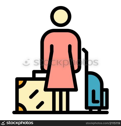 Woman hitchhiking icon. Outline woman hitchhiking vector icon color flat isolated. Woman hitchhiking icon color outline vector