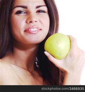 woman hold apple in hands isolated on white