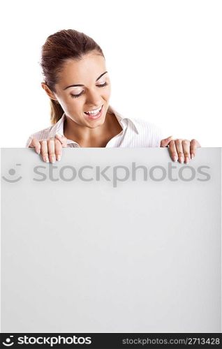 Woman holding a billboard