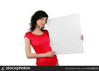 Woman holding a board left blank for your message