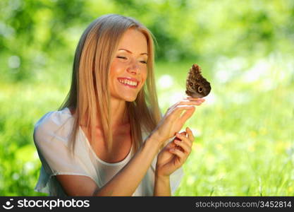 Woman holding a butterfly
