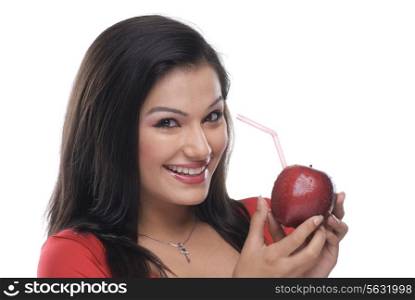 Woman holding an apple