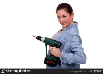 Woman holding an electric screwdriver