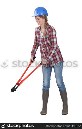 Woman holding bolt cutters