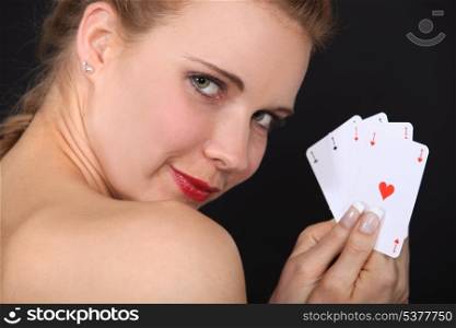 Woman holding cards
