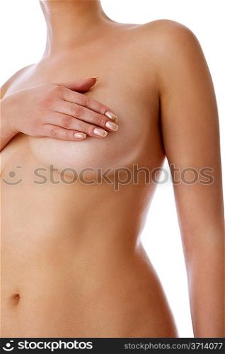 Woman holding her breast