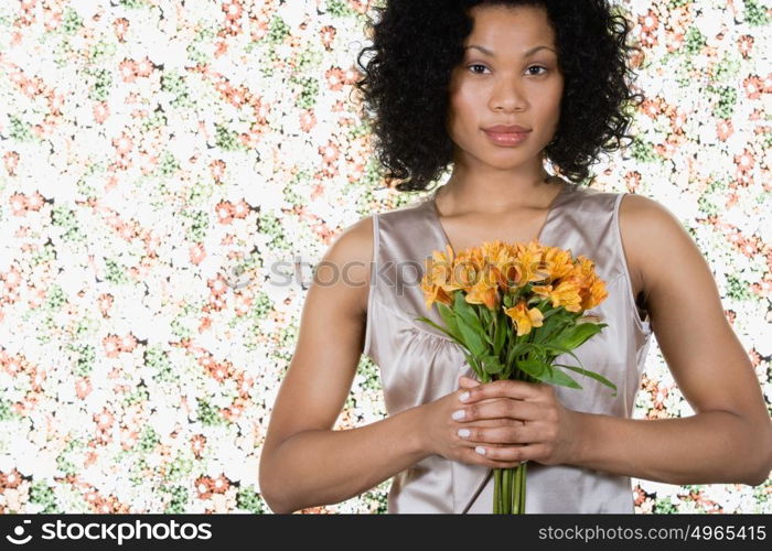 Woman holding lilies