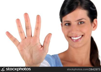 Woman holding out hand