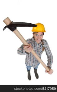 Woman holding pickaxe