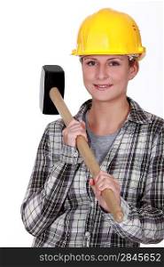 Woman holding sledge-hammer