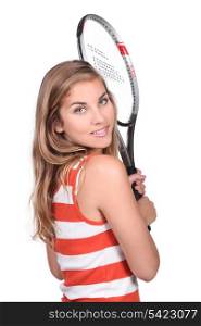 Woman holding tennis racket