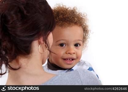 Woman holding toddler