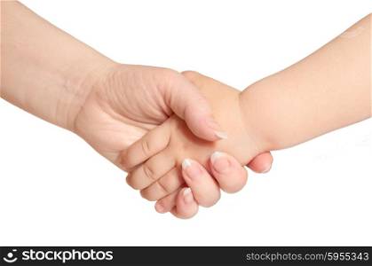woman holds by the hand the child
