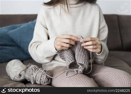 woman home knitting close up 8. woman home knitting close up 7