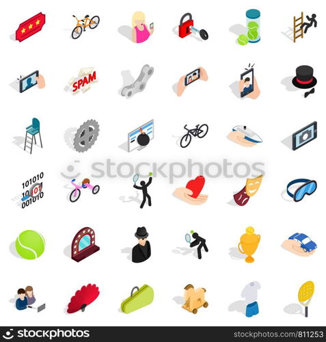 Woman icons set. Isometric style of 36 woman vector icons for web isolated on white background. Woman icons set, isometric style