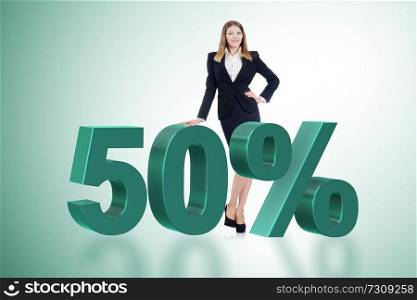 Woman in 50 percent sale concept