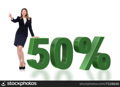 Woman in 50 percent sale concept