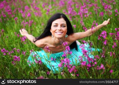 Woman in a field of flowers