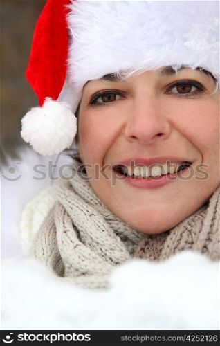 Woman in a Santa hat