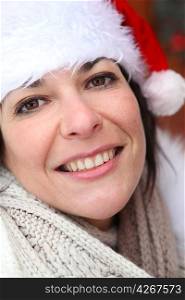 Woman in a Santa hat