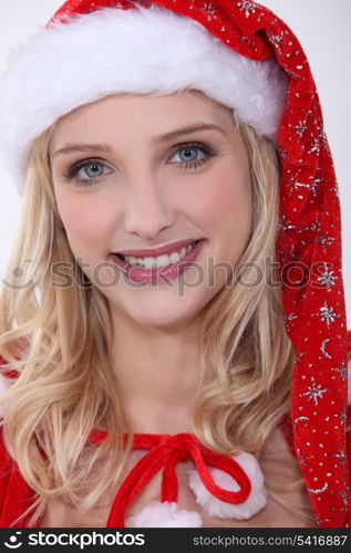 Woman in a Santa hat