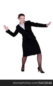 woman in a suit dancing