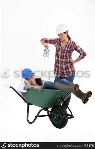 Woman in a wheelbarrow