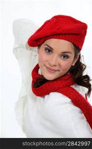 Woman in a winter hat and scarf