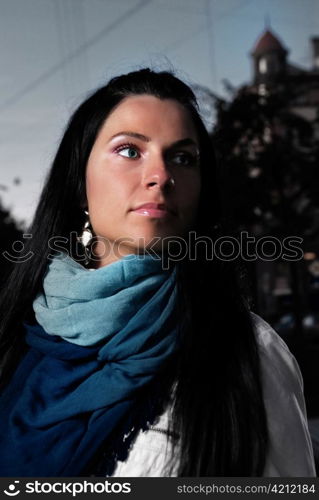 woman in an evening city