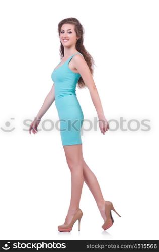 Woman in attractive dress on white