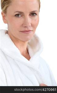 Woman in bath robe