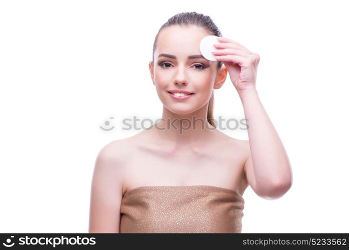 Woman in beauty concept applying make up using cosmetics