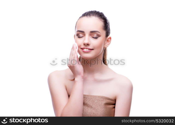 Woman in beauty concept applying make up using cosmetics