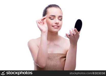 Woman in beauty concept applying make up using cosmetics