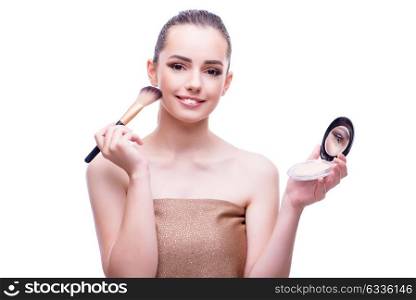 Woman in beauty concept applying make up using cosmetics
