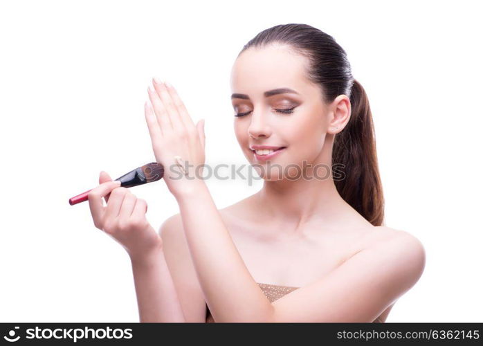 Woman in beauty concept applying make up using cosmetics