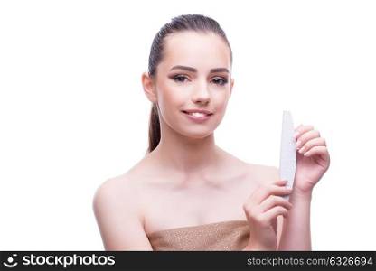 Woman in beauty concept with nail file
