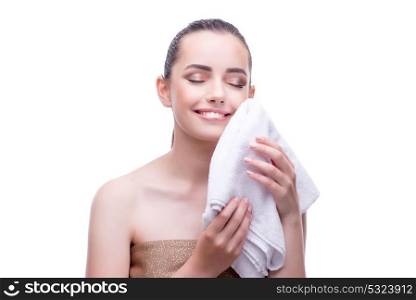 Woman in beauty concept with towel spa bath