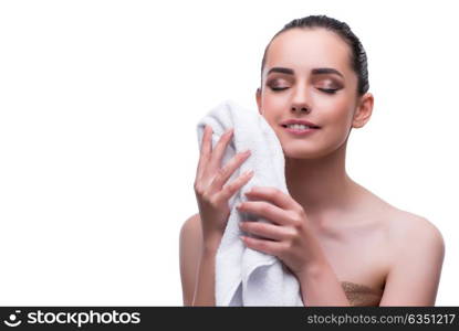 Woman in beauty concept with towel spa bath